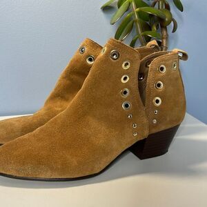 Sam Edelman Brown Studded Eyelet Cut Out Rubin Suede Bootie Sz 8 Block Heel